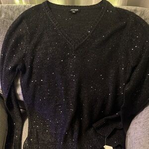 Jones New York Glittering Black V-Neck Sweater